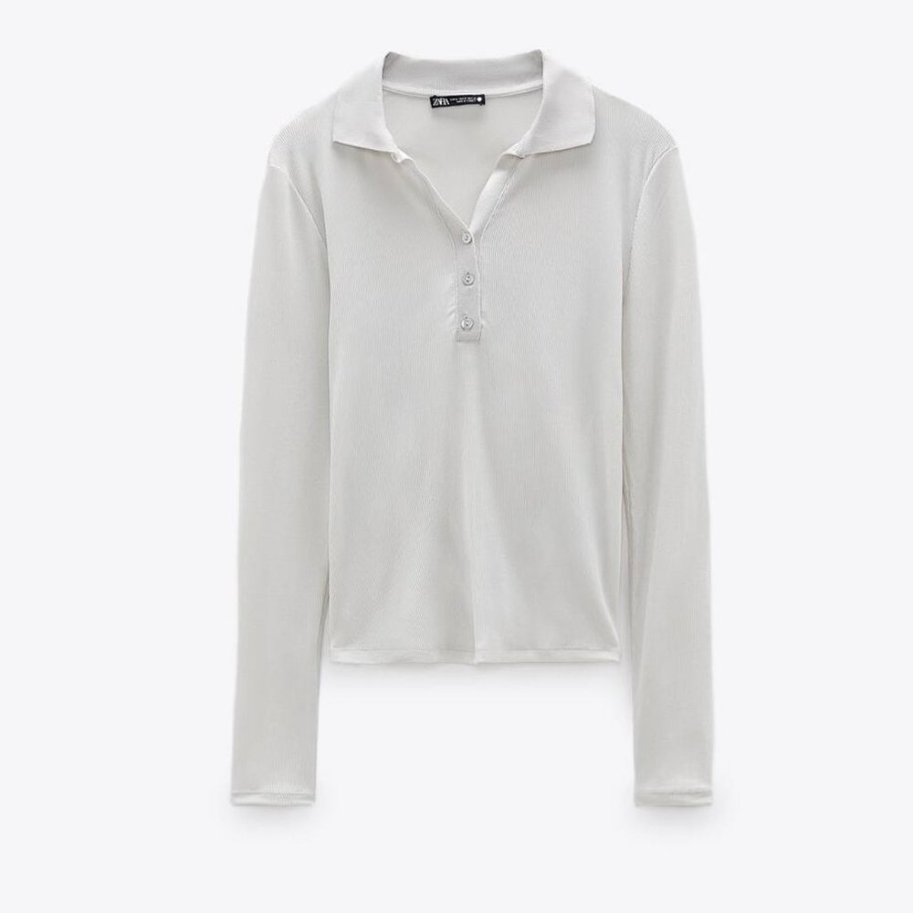Zara white top collar long sleeve